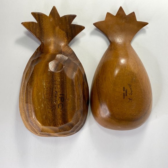 Hand-Carved Monkey Pod Wooden Pineapple Bowls - Two - Picture 6 of 8